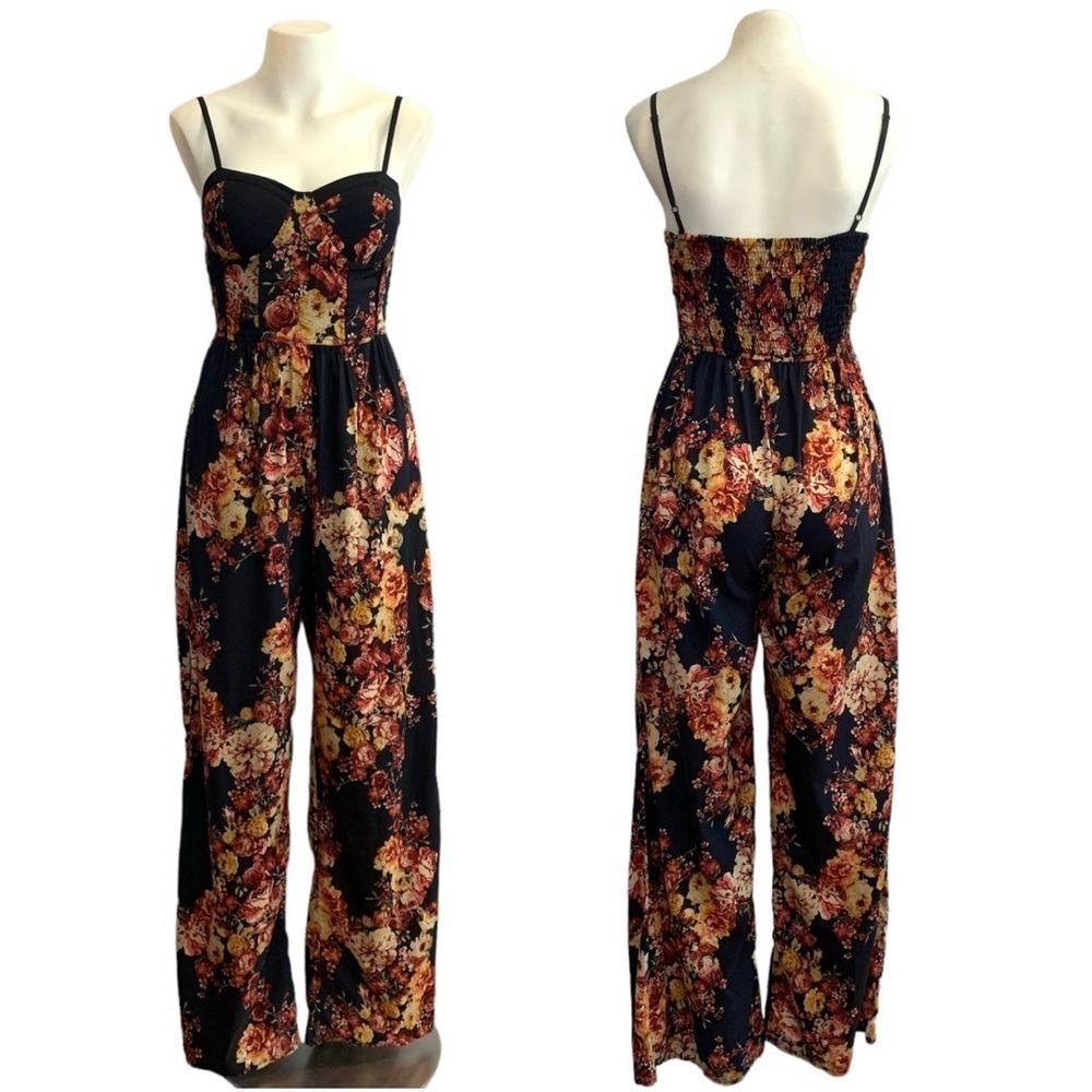 Band of Gypsies Navy Floral Jumpsuit with Pockets, Women’s Size Medium